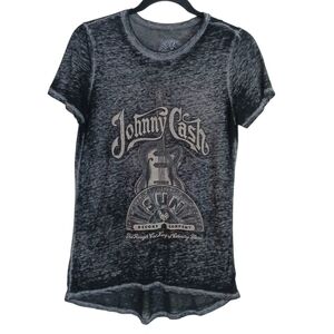 Sun‎ Record Johnny Cash Graphic T-Shirt Women's Size S Gray & Black Lightweight